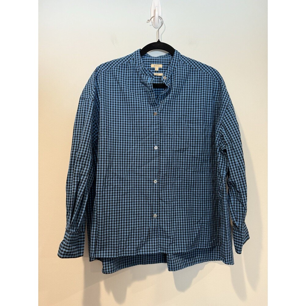 Bellerose Button Down Top Womens 2XL Blue Plaid Oversized 100% Cotton Travel